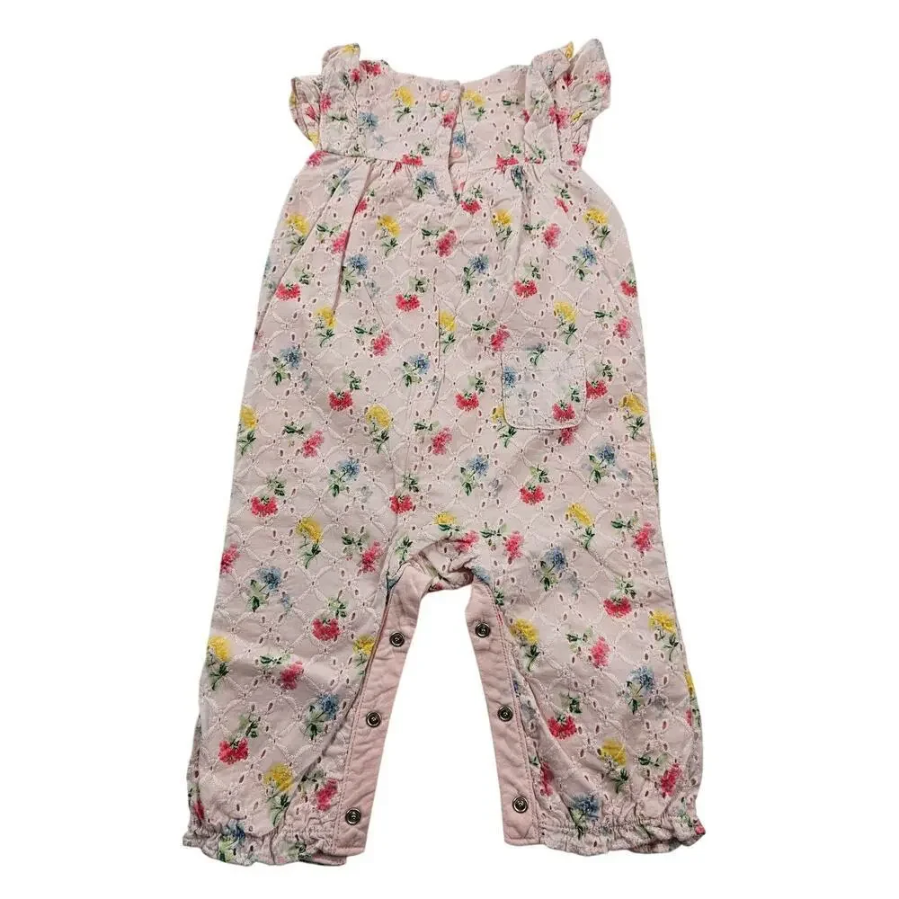 Janie & Jack baby romper eyelet cottagecore coquette light pink 6 - 12 months